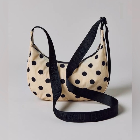 BAGGU small nylon crescent bag cream polkadot NWT